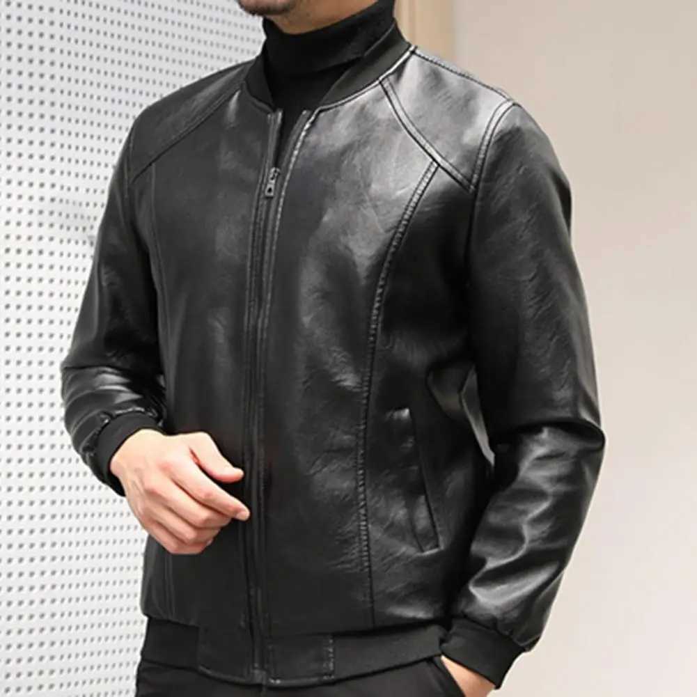 2023 Autumn Leather Jacket Men Stand Collar Slim Pu Leather Jacket Fashion Motorcycle Coat Mens Moto Biker Leather CoatX240913