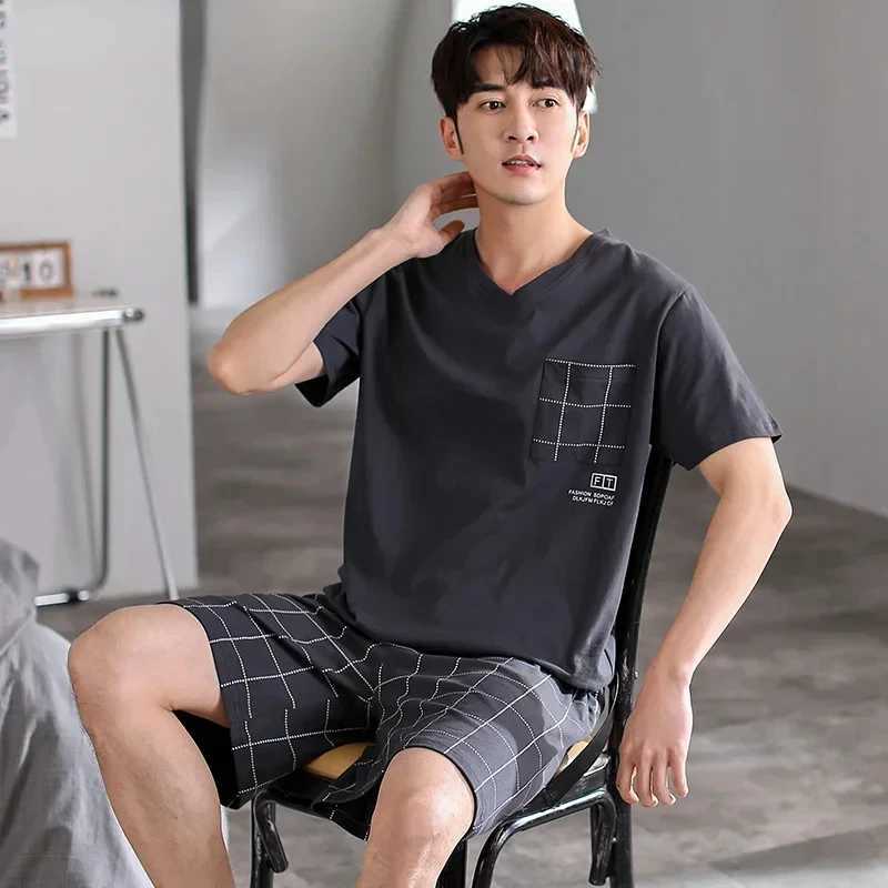 Dropshipping Pajama Set for Mens Cotten Pajamas Sleep Wear Big Size 3xl 4xl Pijamas Para Hombre Summer Cotton Shorts Sleepwear Y240913
