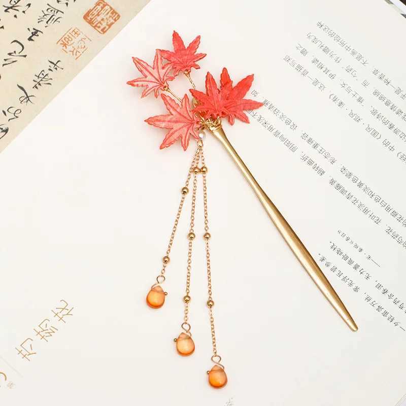 New Retro Autumn Maple Leaf Hairpins Clips Hair Sticks Forks Hair Combs Tassel Necklace Bride Noiva Wedding Hair JewelryX240913