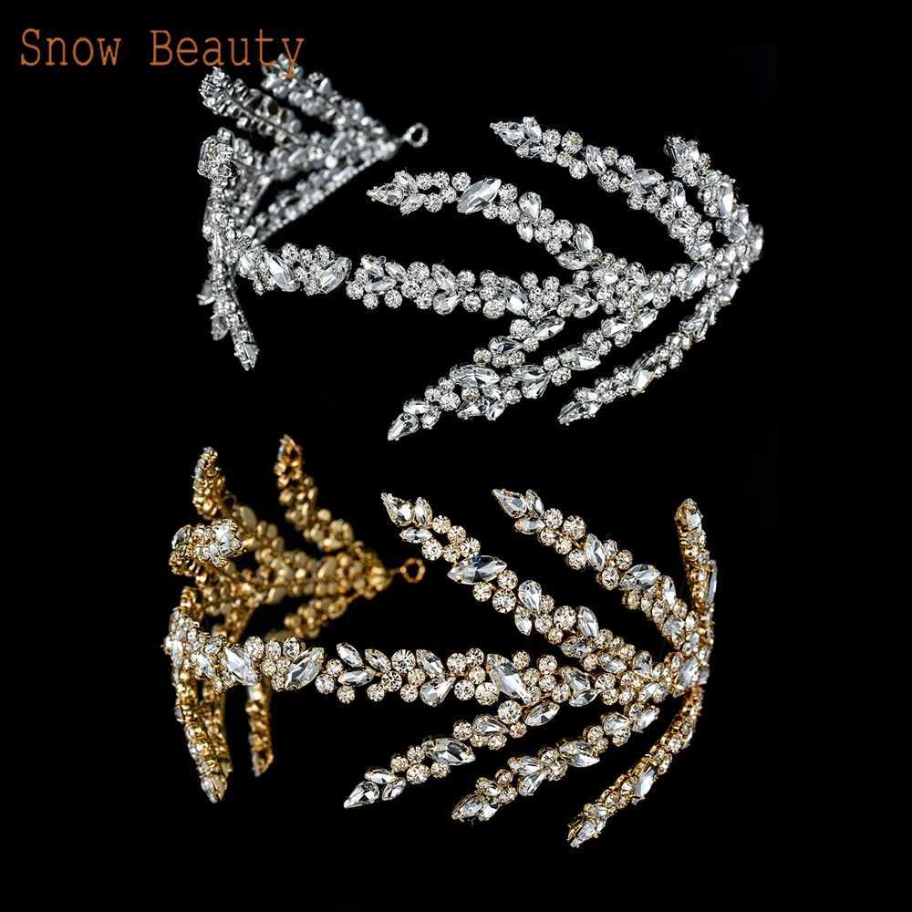 A254 Silver Gold Bride Headband Rhinestone Hair Jewelry for Women Tiaras Headpiece Crystal Wedding Headdress Bridal HeadwearX240913