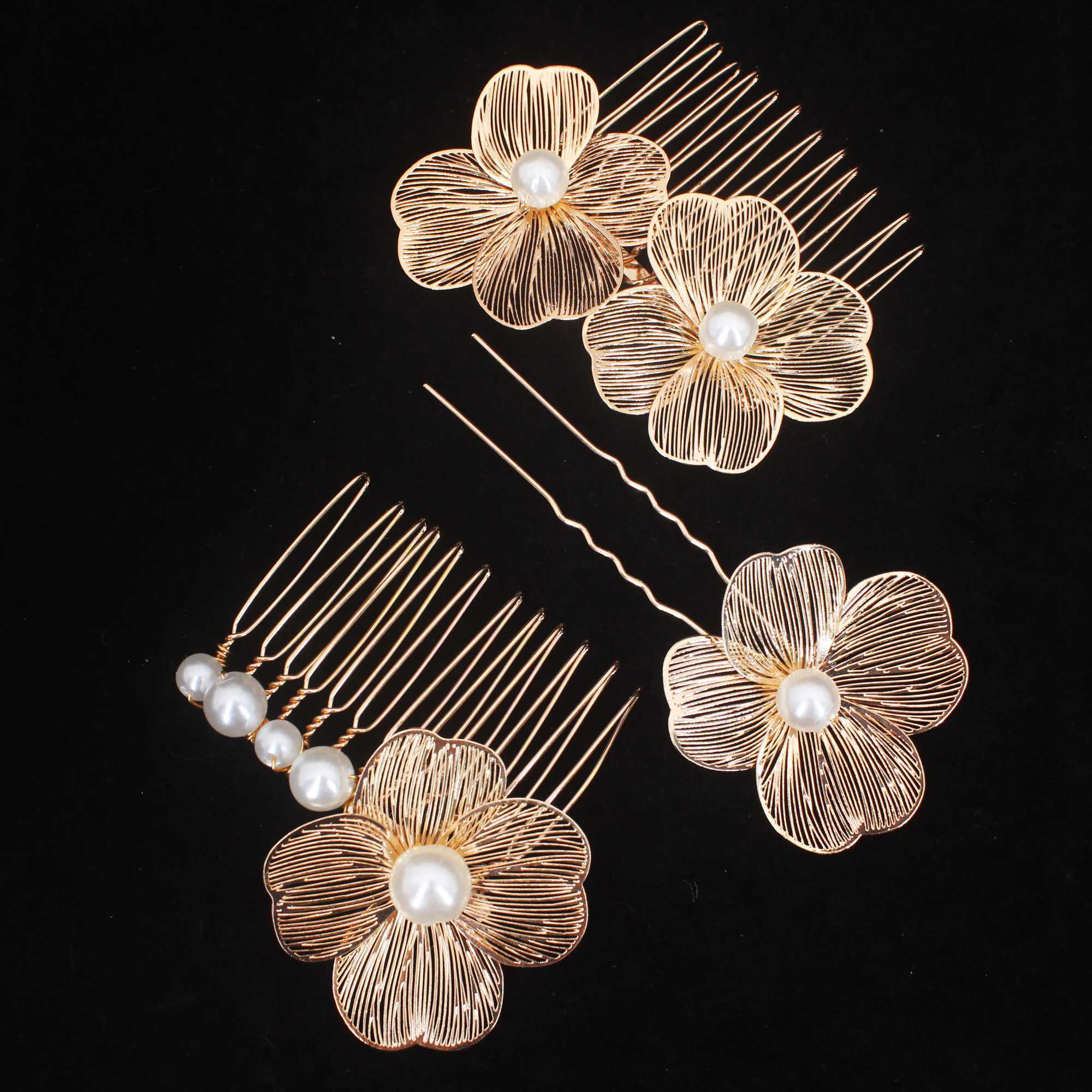 2PCS Bridal Headdress Handmade Flower Pearl Hair Comb Pins Wedding Styling Jewelry Fashion Insert Comb Hair Accessories GiftsX240913