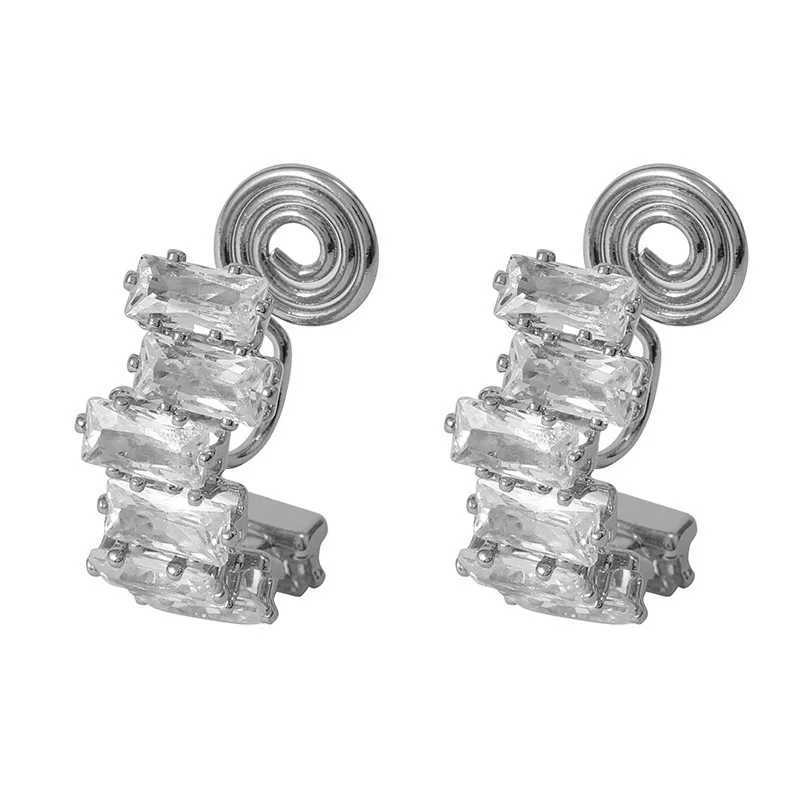 GRACE JUN Cubic Zircon Material Spiral Clip on Earrings No Pierced for Women Luxury Cuff Earrings Stud Earrings Fashion JewelryX240913