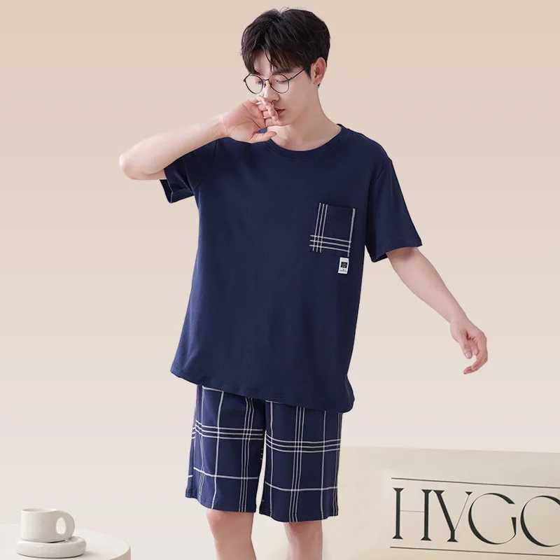 High Quality 100% Cotton Pajamas Suit Mens Summer Thin Loose Short Sleeve Loungewear Set Breathable Comfy Sleepwear Male Autumn Y240913