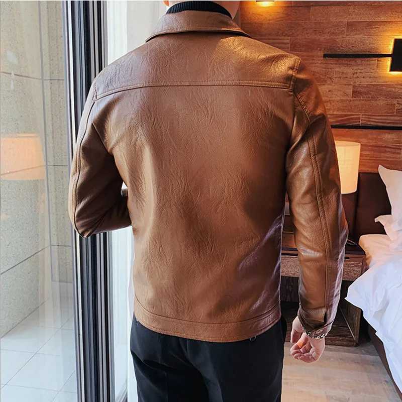Winter Solid Color Leather Jacket Men Slim Fit Plus Velvet Thickened Motorcycle Bike Jacket Casual Streetwear Social OvercoatX240913