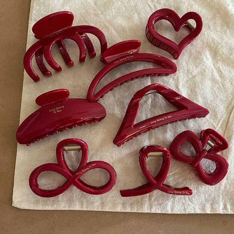 French Red Collection! Large Grip Letters Gold Label Back Head Updo Shark Clip Hair Accessories Headwear Hairpin Hair ClawX2409