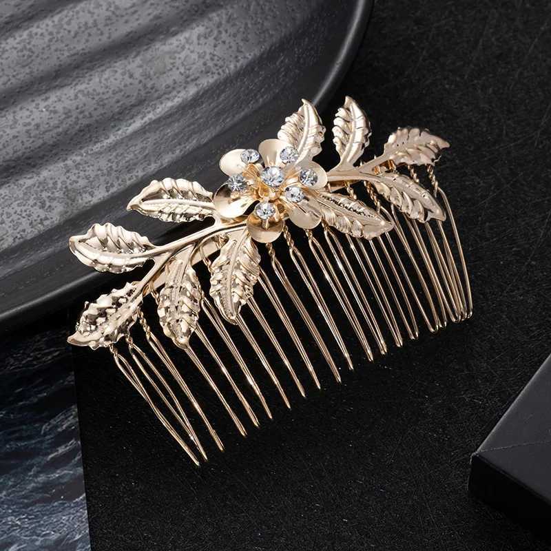 Gold Color Metal Leaf Hair Clip Girls Wedding Hairpin Barrette Flowers Rhinestone Hair Comb Hairpins Women Accessories JewelryX240913