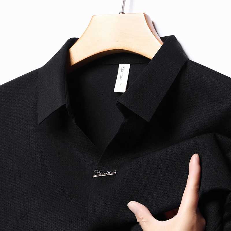 High end brand mens long sleeved textured polo shirt with collar Spring and Autumn high-quality new T-shirt Korean fashion mens clothing W240913