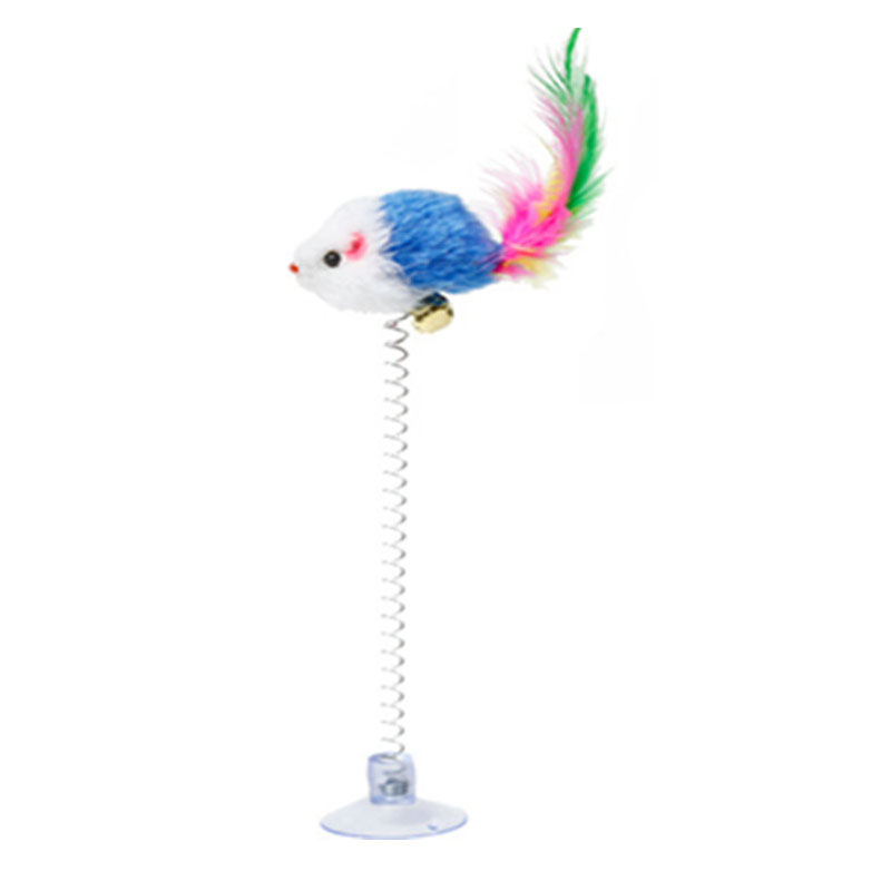 3PCS Spring Pet Toy Elastic With Bell Spring Color Mouse Feather Bottom Sucker Pet Cat Toy Product Cat Accessories Decoration