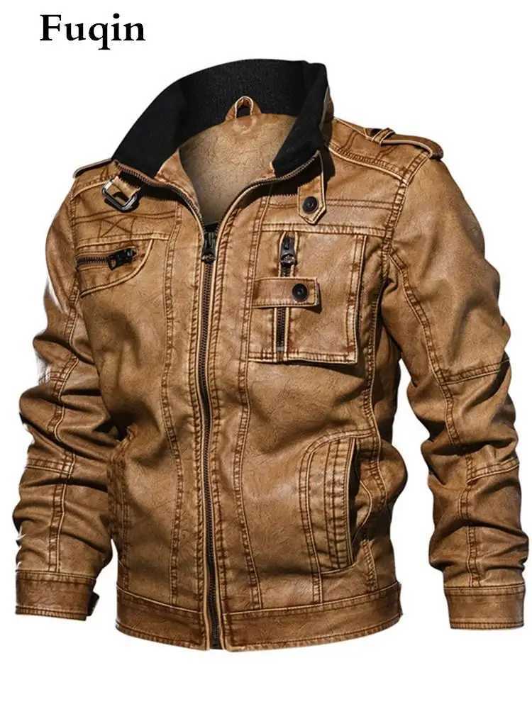 Mens Denim Leather Jacket Multi-function Zip Pocket British Style Clothes Street Motorcycle 6XL Loose Warm PU Man Jacket UnisexX240913
