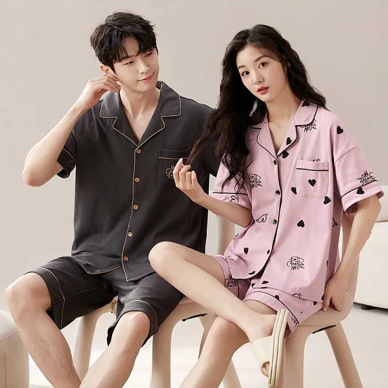 Couple Pajama Sets For Mens Pyjama Loungewear Short Sleeve Sleep Plus Size Pj Trousers Cotton Sleepwear Lover Women Pijamas Y240913
