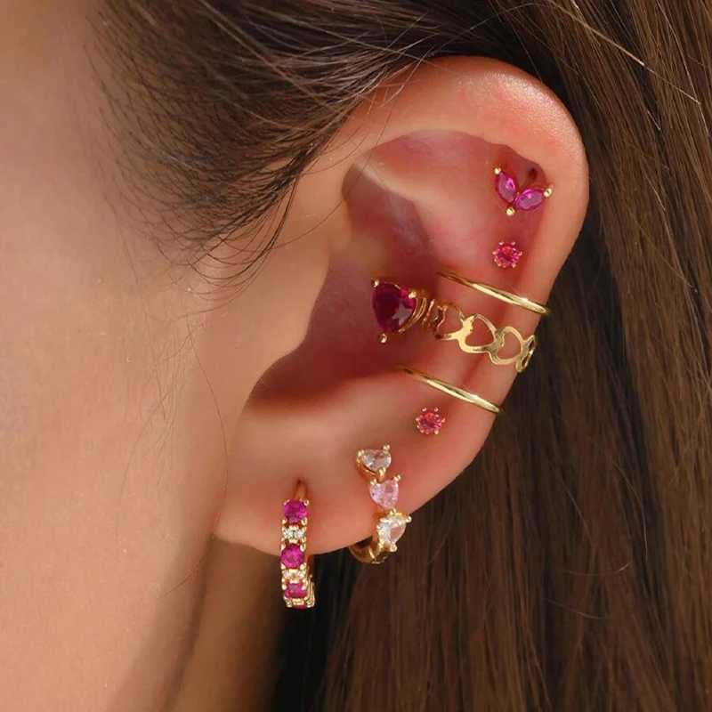 Gold Color Simple Heart Zircon Ear Cuff Clip on Earring for Women No Pierced C Shape Pink Crystal Earcuff Ear Wrap Clips JewelryX240913