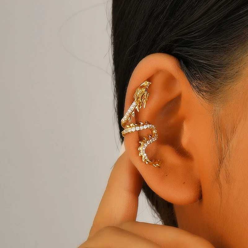 1PC Punk Vintage Dragon Ear Cuff No Piercing Earrings for Women Shiny Crystal Zircon Animal Gothic Cartilage Ear Clip JewelryX240913