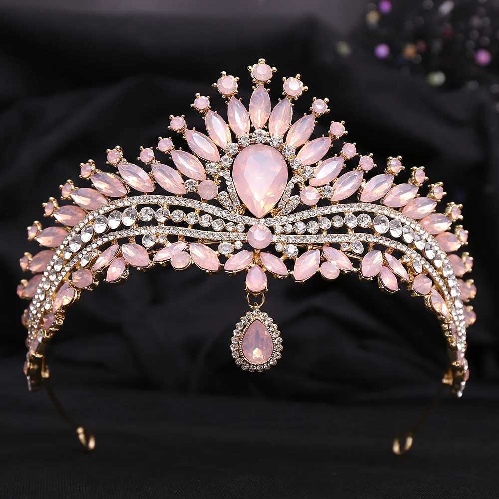 KMVEXO Baroque Waterdrop Forehead Crystal Opal Bridal Crowns Women Wedding Hair Dress Accessories Diadem Veil Tiara Head JewelryX240913