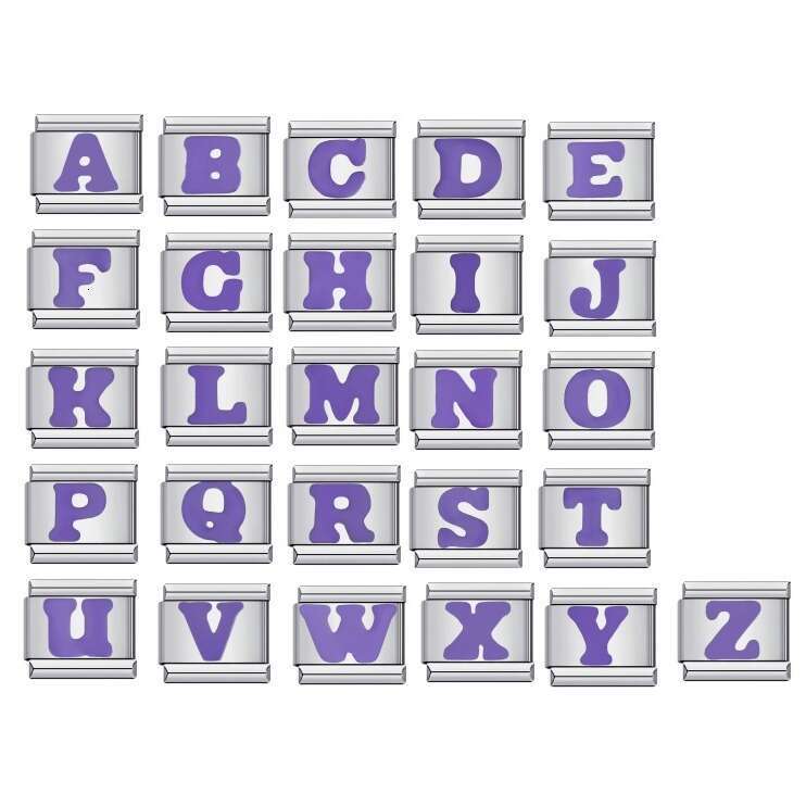 New Titanium Steel Purple English Letter DIY Bead Italian Charm Bracelet Italian Charm Links Fit 9Mm Bracelet Jewelry DIY Making Gifts