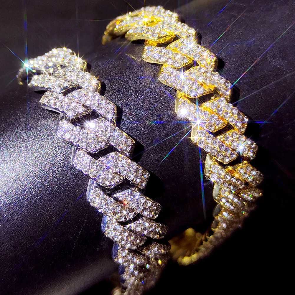Hip Hop Men Women Two Row Rhinestone Paved Cuban Link Chain Bracelet Silver Color Iced Out Chain Cuban Anklet Bracelets JewelryX240913