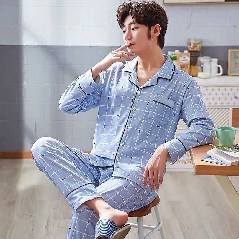 Spring Autumn Mens Cotton Pajamas Letter Striped Sleepwear Cartoon Pajama Sets Casual Sleep Lounge Pyjamas Big Size 3XL Pijama Y240913