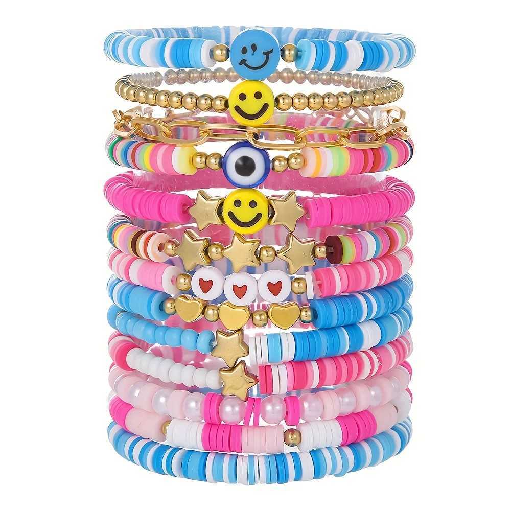 Vedawas 9 pieces/set Bohemian handmade bead polymer clay bracelet set cute party smiley face love pentagonal womens accessories W240913