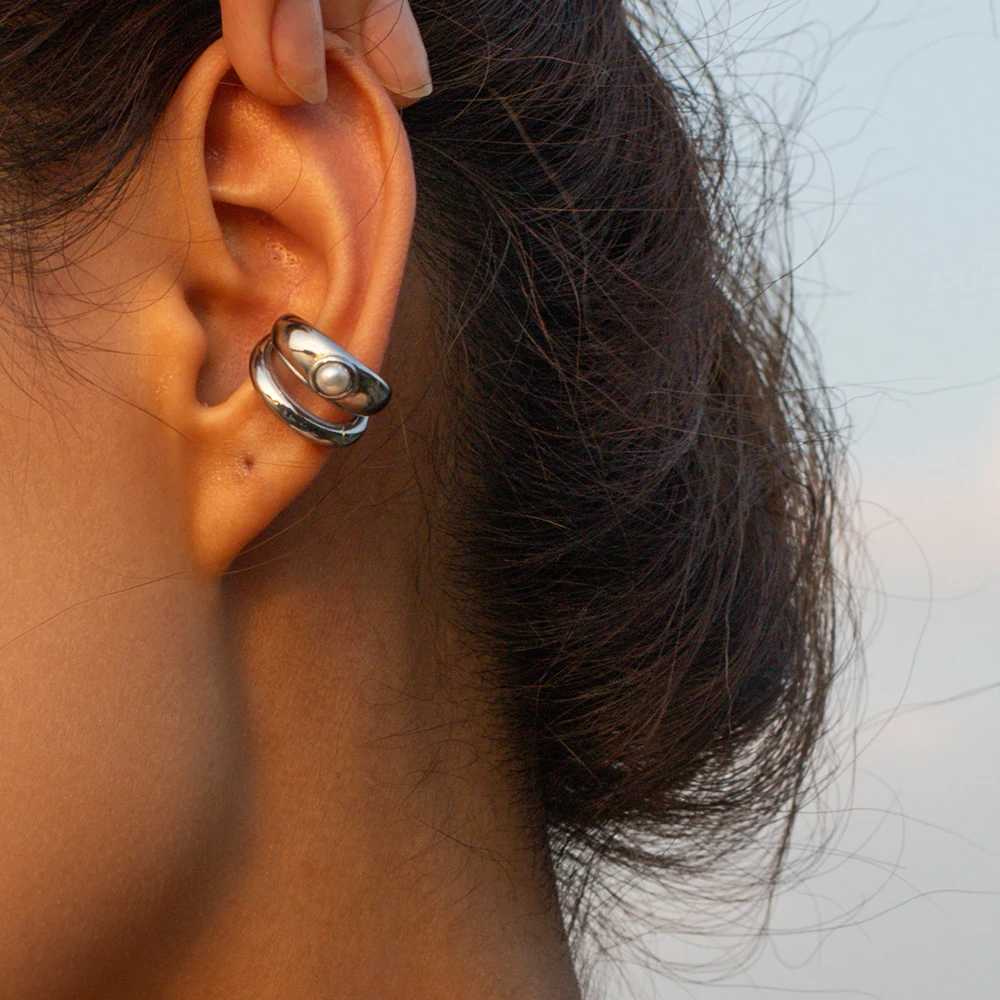Youthway Free Piercing Ear Cuff With Pearl Double-layer Simple Stainless Steel Ear Clips Trendy Jewelry for WomenX240913