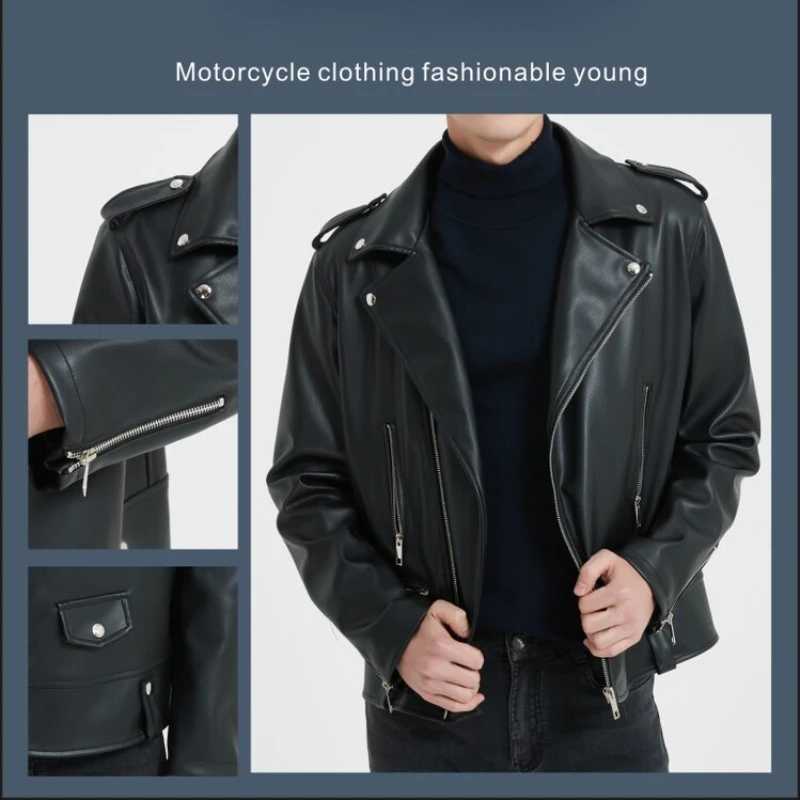 Mens PU Leather Jacket Fashion City Imitation Leather Business Leisure Business Motorcycle Jacket M-4XL HandsomeX240913