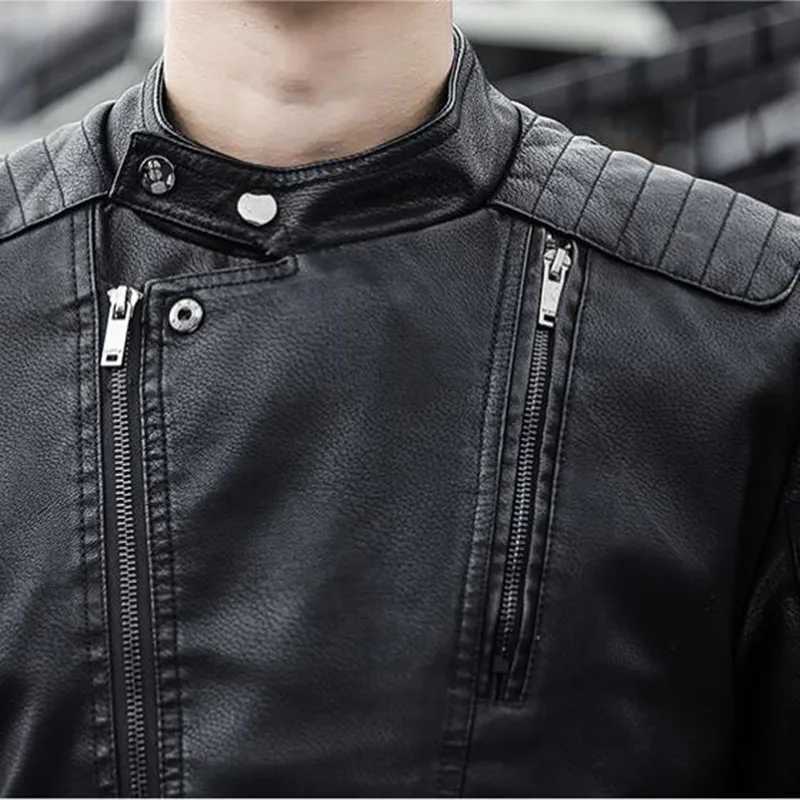 2023 Mens Slim Fit Jacket Fashion Solid Color Motorcycle Winter Jackets chaqueta hombre Windproof Black Leather Jackets S-3XLX240913