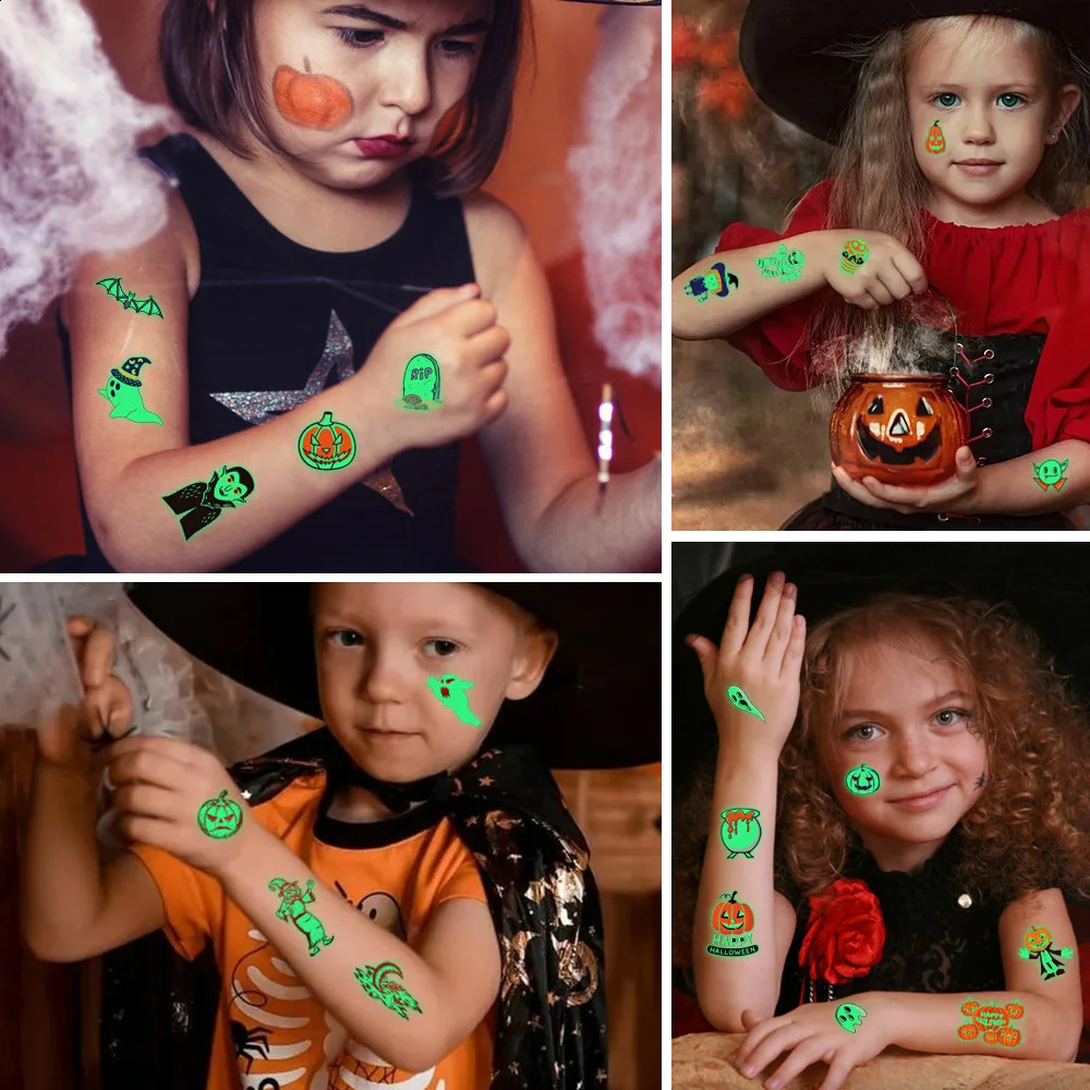 10PcsSet ChildrenS Halloween Tattoo Cartoon Night Glow Stickers ChrismasParty Activities Holiday Gatherings Temporary Stickers 240910