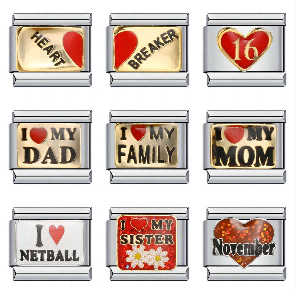 Big Red Love Titanium Steel Welding Enamel DIY Module Italian Charm Bracelet Italian Charm Links Stainless Steel Fit 9mm Bracelet Jewelry DIY Making G