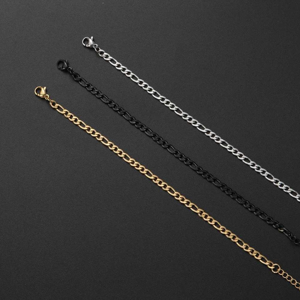 Low Price Width 4MM Stainless Steel Golden Black Chain Bracelet For Men and Women Fashion Gift Jewelry Length 16+5CMX240913