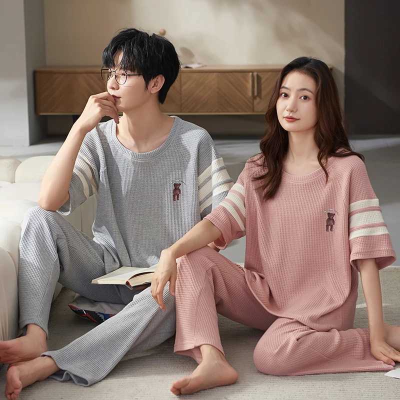 Summer Short Sleeve Pyjamas Lovers Cotton Couple Pajama Sets Women/Men Sleepwear Fashion Sport style Nightgown Home Clothes Y240913