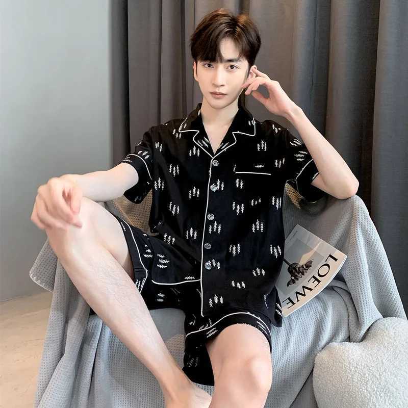New 2024 Mens Summer Casual Sleepwear Pajama Sets Cotton Short Sleeved Night Clothing Pyjamas Suit Male Loose Home-wear Sets Y240913