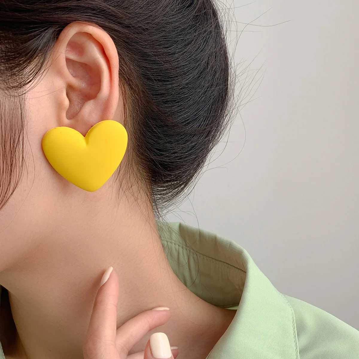 Heart Red Yellow clip on Earrings Love Statement Wedding Geometric Heart Bohemian Vintage Acrylic Trend Party Jewelry GiftX240913