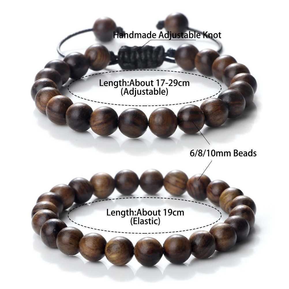 6/8/10mm Buddhist Handmade Wooden Bead Weaving Prayer Bracelet Black Redwood Round Bracelet Womens Jewelry Meditation W240913