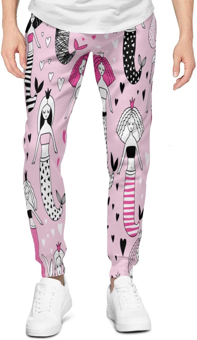 Sweatpants Mens Crown Mermaid Heart 3D Printed Patterned Pants Loose Lightweight Yoga For Workout Gym Running Sweat Trousers Y2K
