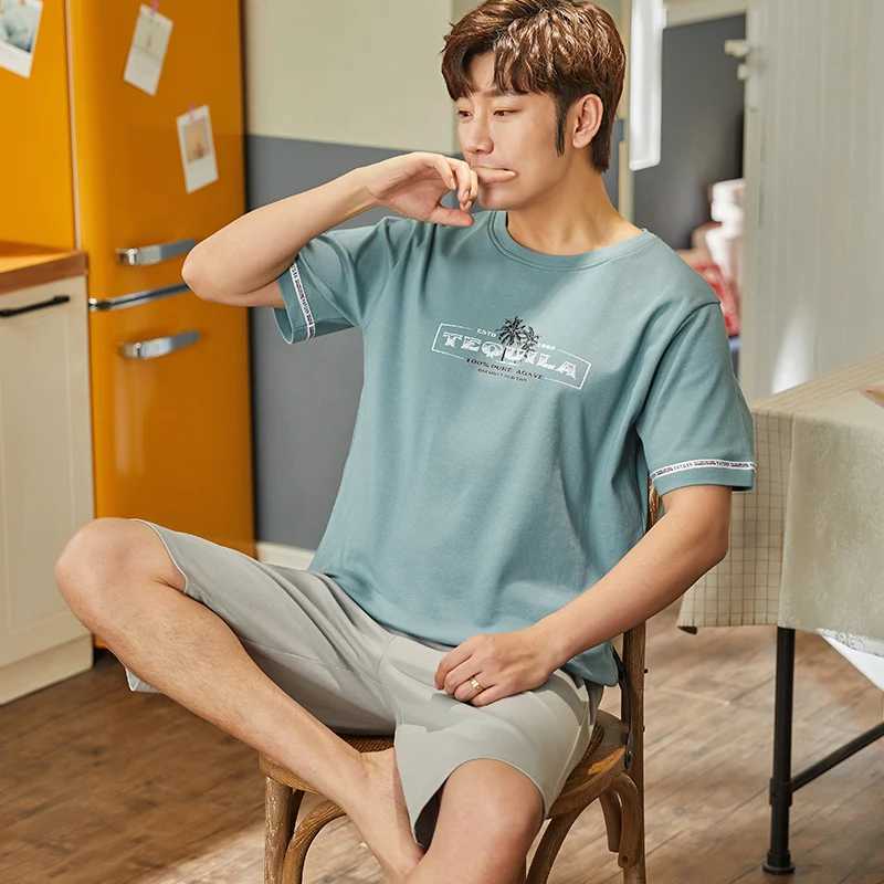 Cotton Summer Thin Mens Pajamas Set Plus Size Short Sleep Tops Pant Sleepwear Suit Male Home Suit Homewear Casual Pyjamas Y240913