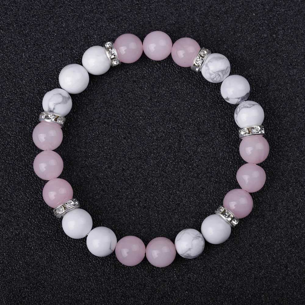 Fashionable womens natural quartz bracelet 8mm round white Holite turquoise pink crystal bracelet W240913