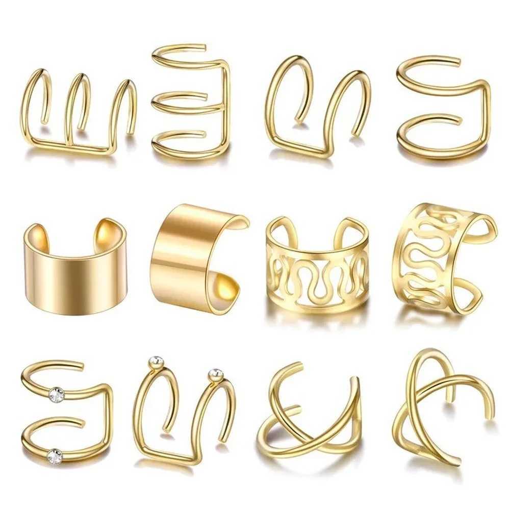 5/12PC Gold Color Ear Cuffs No Piercing Ear Clip Earrings Women Girls Bohemian Fashion Fake Cartilage Earring Jewelry GiftX240913