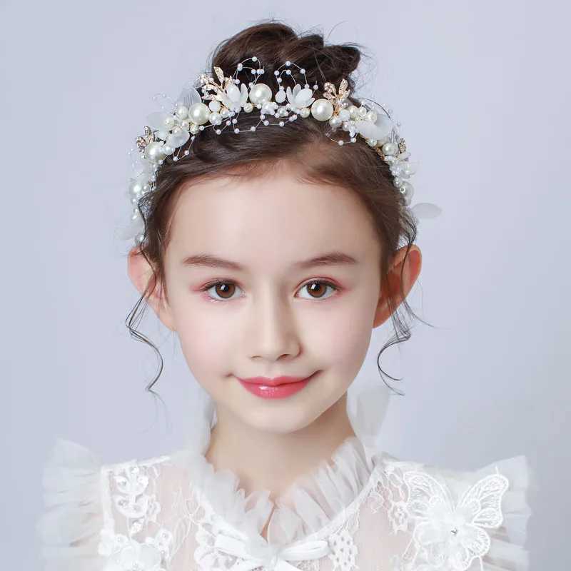 Spring Bohemian Girls Bridal Pearl Hair Headdress Flower Wreath Bride Garland Head Hoop Headbands Hair Jewelry Children GiftsX240913