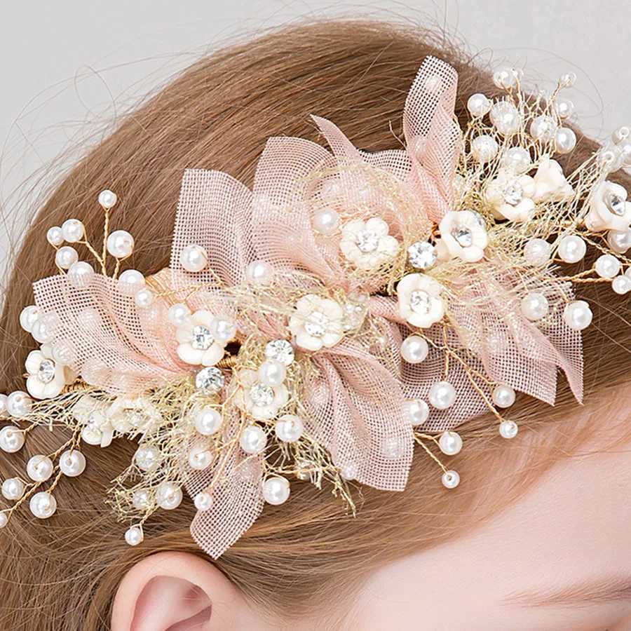 Beautiful Childrens Pearl Flower Hairpin Yellow Yarn Girl Wedding Jewelry Hair AccessoryX240913