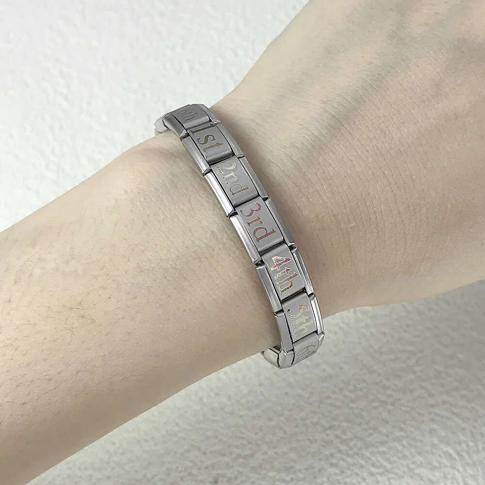 New stainless steel date module laser engraved bracelet Italian Bracelet Italian Charm Links Stainless Steel Fit 9mm Bracelet Jewelry DIY Making Gifts