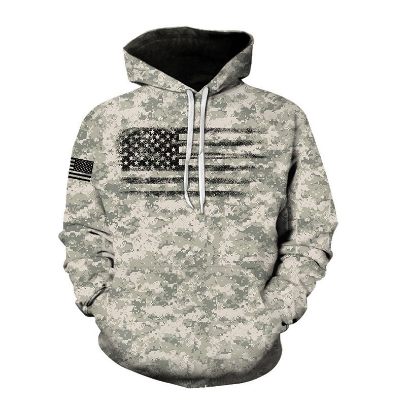 Men's Hoodies Men's Relaxed Fit Hoodie with 3D Digital Print of the American Flag Hooded Sweatshirt
