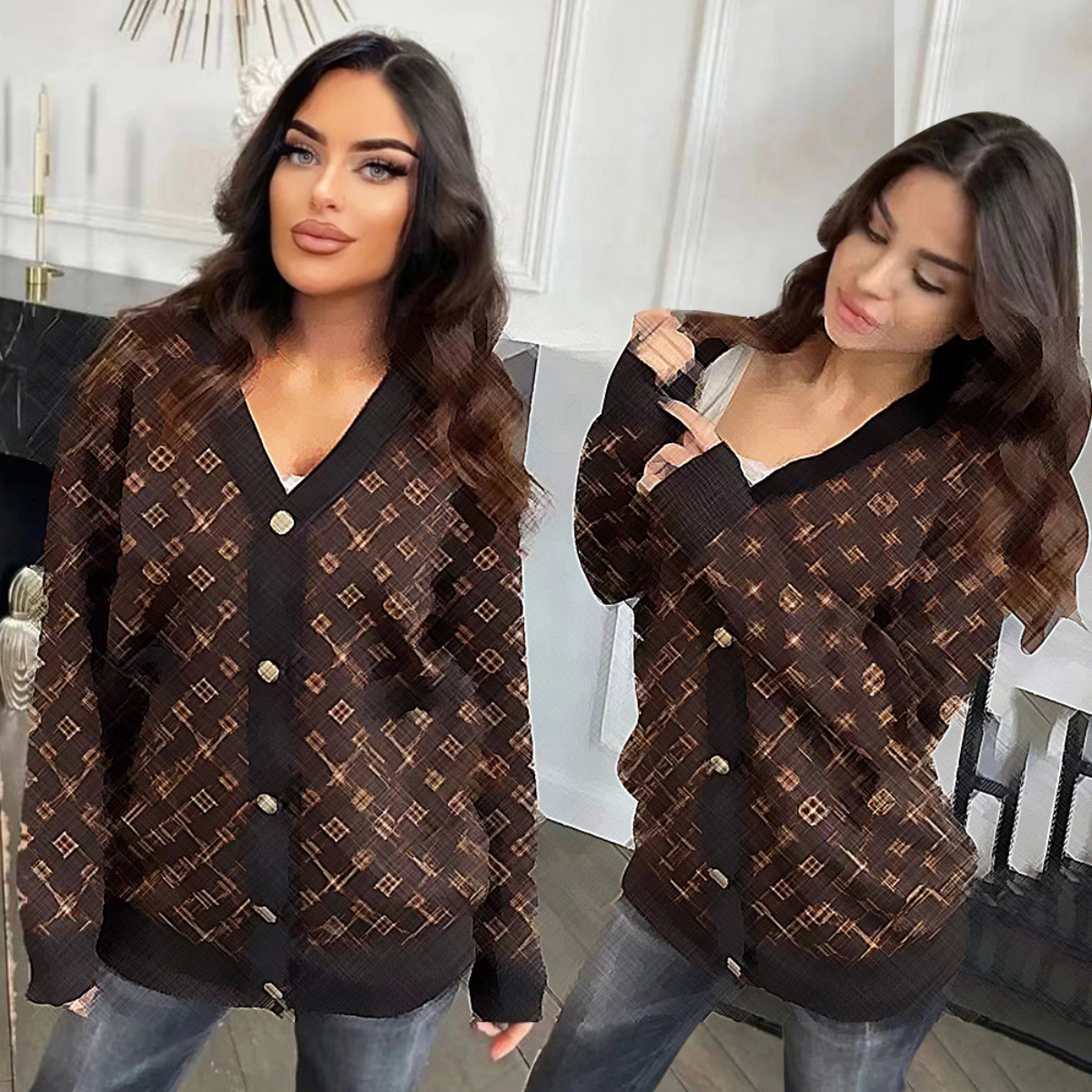 2025 Woolen Sweater Cardigans Women Casual V-neck Knit Cardigan Coats Free Ship