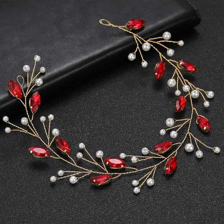 Trendy Rhinestoen Wedding Handband Red Handmade Pearl Bridal Headpiece Hair Accessories Blue Party Headdress TiarasX240913
