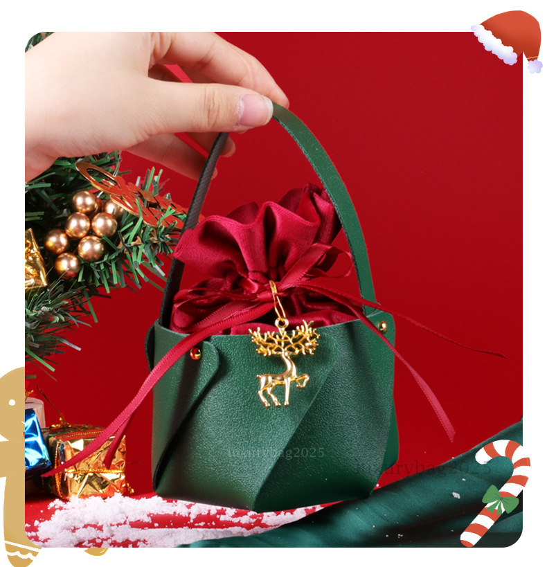 2025 Christmas Gift Children Bag Christmas Gift bag Diy leather flannelette Candy Apple bag Snowman Tote bag Chrismas Decorations Navidad Arboles (5pc