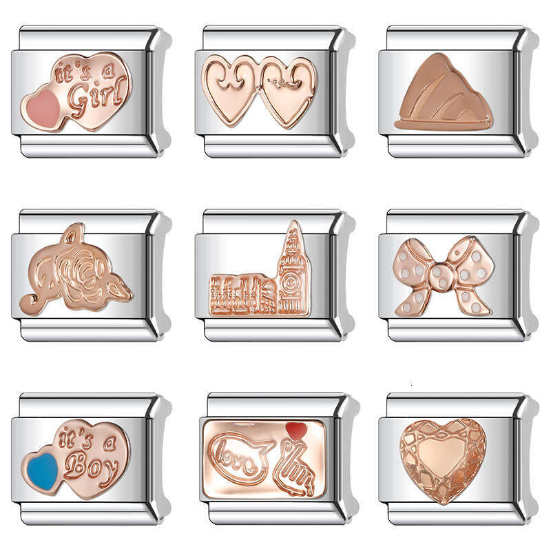 2024 New Women's Gift Cute Heart Diamonds Italian Charms Links Beads Fit 9Mm Stainless Steel Bracelet DIY Making Jewelry