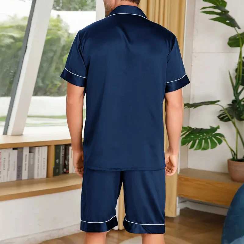 Mens Sleepwear Soft Summer Classic Satin Casual Solid Pijamas Short Sleeve Turn-down Collar Button Up Top And Shorts Lounge Set Y240913