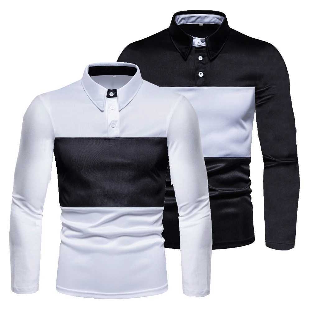 Spring and Autumn Mens Polo Shirt Long Sleeve Business Casual Top Collar Zipper T-shirt W240913