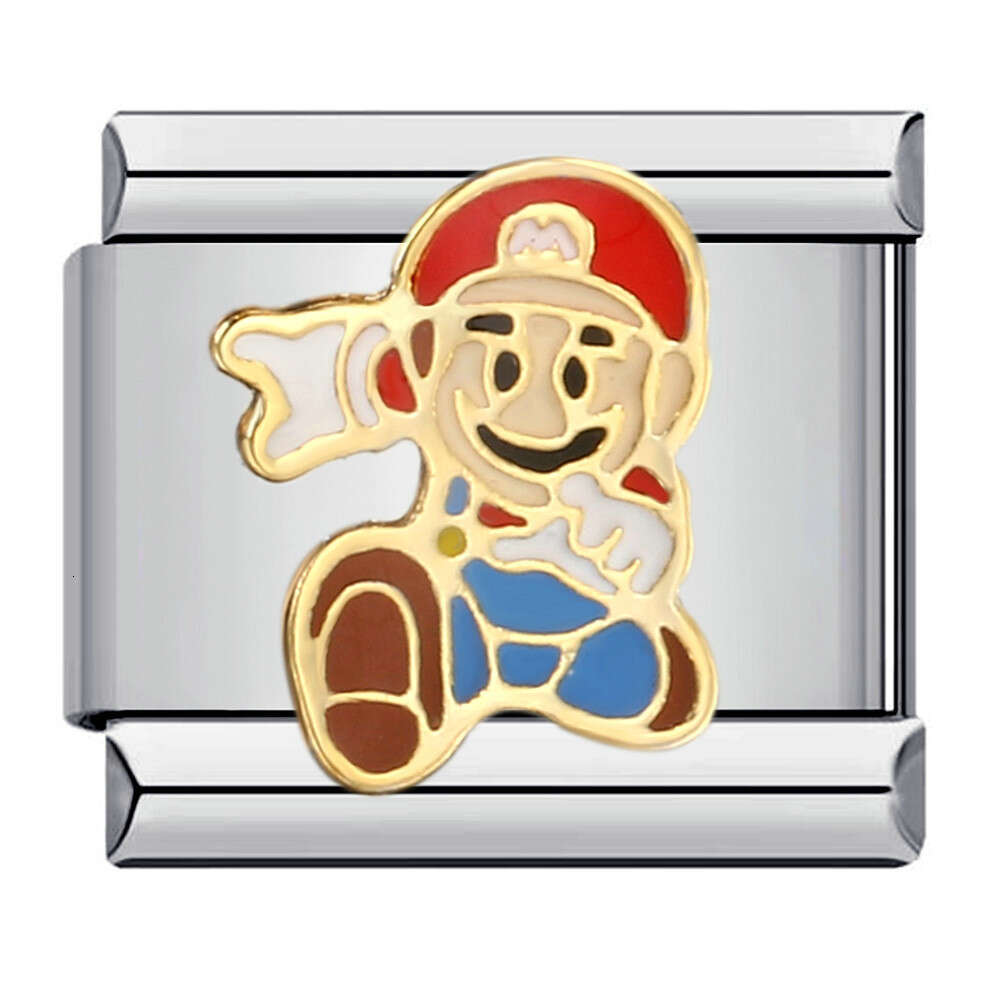 Classic Cartoon Character bead Titanium Gold Plated DIY Welding Pattern Bracelet Italian Charm Links Stainless Steel Fit 9mm Bracelet Jewelry DIY Maki