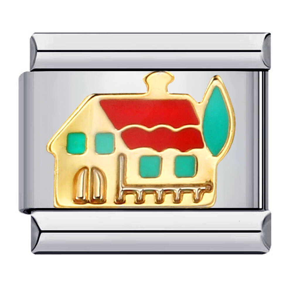 Titanium Steel Welded Gold-Plated Drop Oil Cartoon DIY Module Bracelet Italian Charm Bracelet Charm Links Stainless Steel Fit 9Mm Jewelry Making Gifts