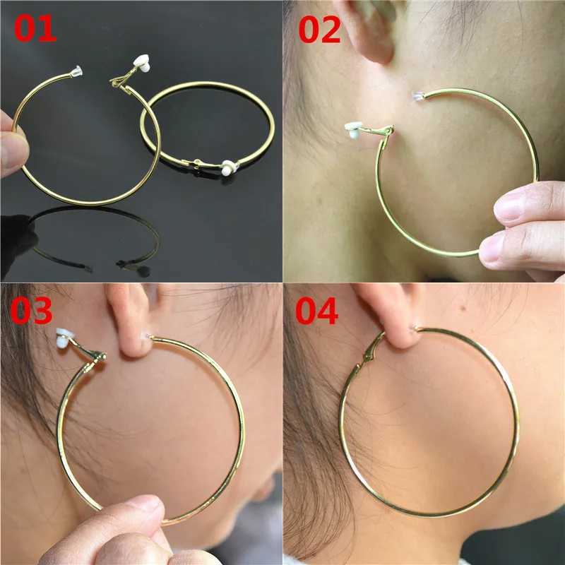 Clip On Earrings for Women Non Pierced Fashion Big Circle Rose Gold Silver Plating Exaggerated Personality Fine Ladies EaringsX240913