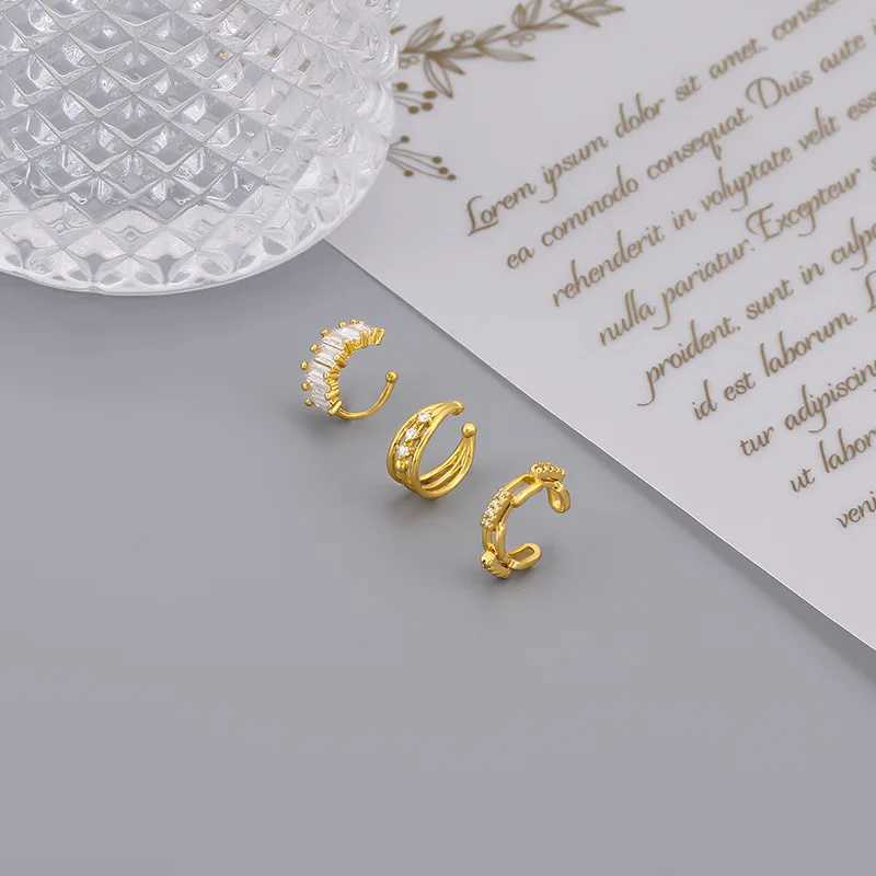 1 pcs New Gold Color Charming Line Zircon Clip On Earrings Ear Cuff Without Piercing Earrings JewelryX240913
