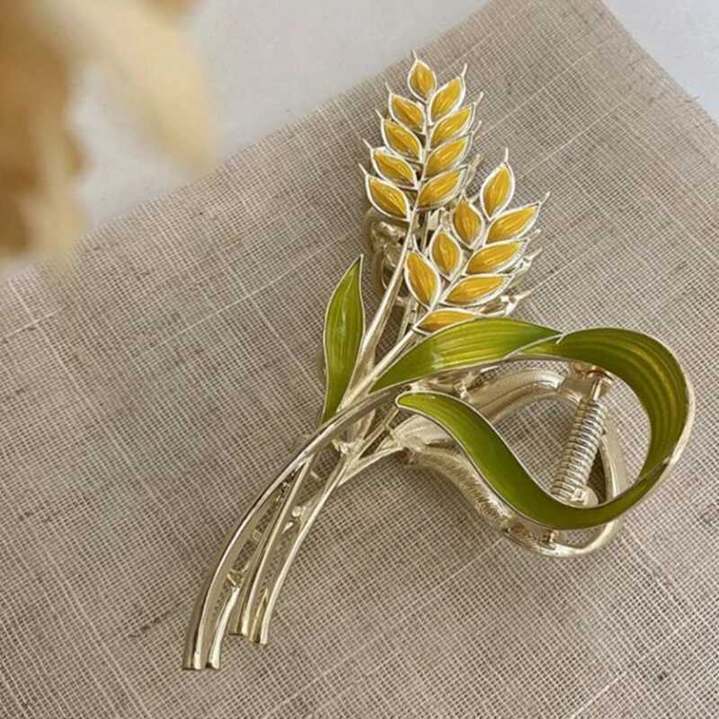 Korean Wheat Ears Hair Claws For Women Fashion Clip Metal Crab Headwear Accessories Wedding Birthday GiftX240913